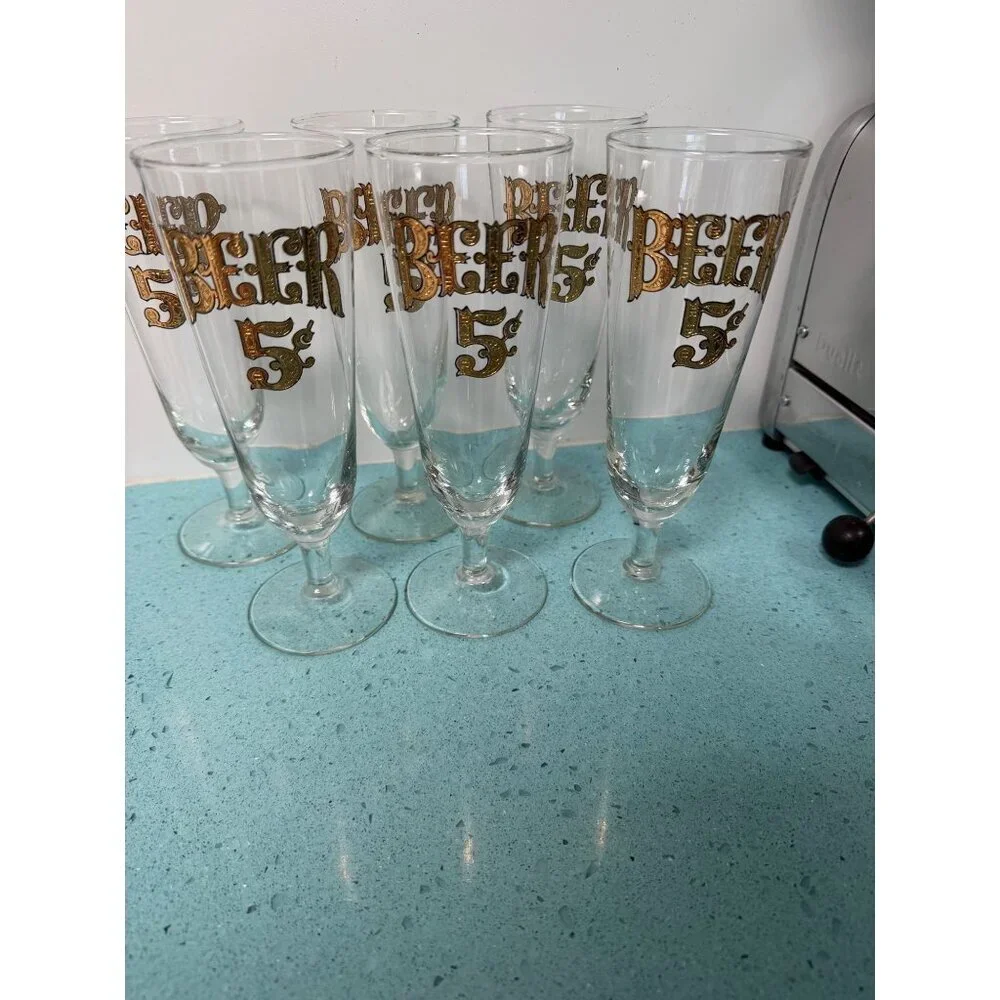 Culver Set of 6 22-karat Gold Footed Pilsner Glasses Vintage Collectible